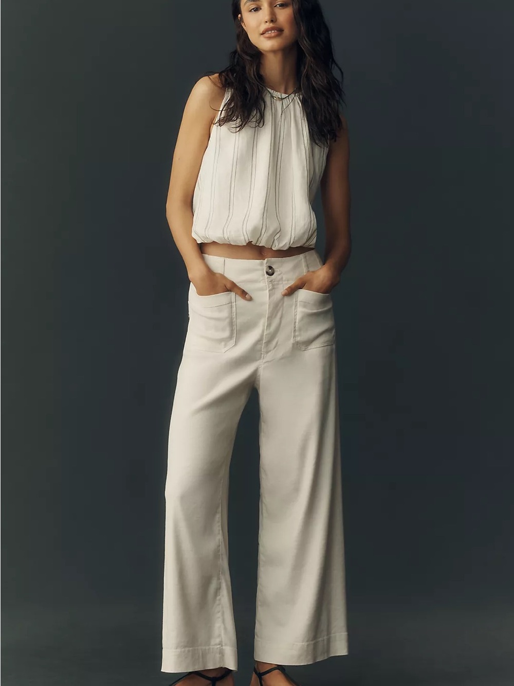 NWOT Maeve Colette Linen Stretch High Rise Wide Leg Pants Chalk White Size 18